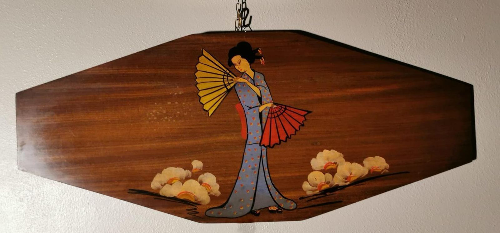 Teak Wood Decorative Panels With Japanese Kimono Figures photo Art