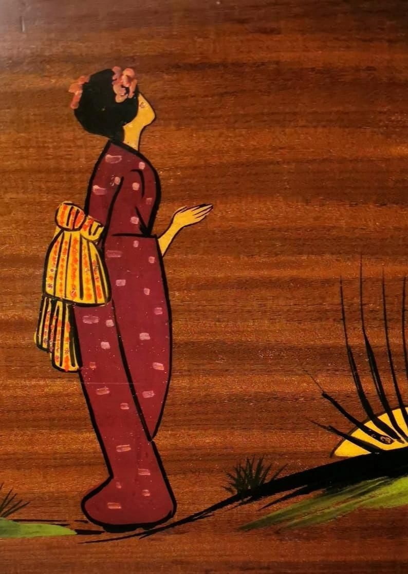 Art Teak Wood Decorative Panels With Japanese Kimono Figures photo