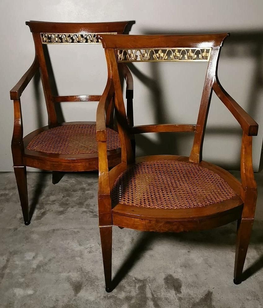 Empire Style Pair Of Italian Chairs "King" With "Vienna Straw" photo Furniture