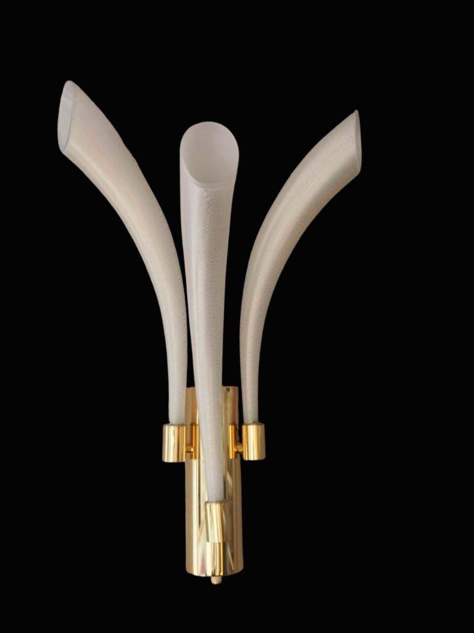 Barovier & Toso Pair  Sconces Mod. "Fireworks" Murano Glass Opaline With Gold photo buy