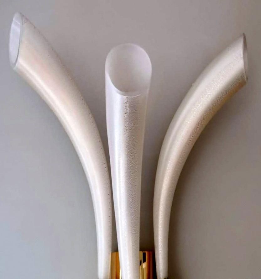 photo vinterior Barovier & Toso Pair  Sconces Mod. "Fireworks" Murano Glass Opaline With Gold
