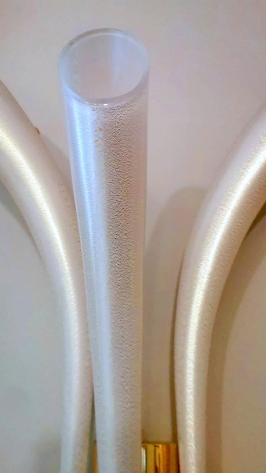 photo buy Barovier & Toso Pair  Sconces Mod. "Fireworks" Murano Glass Opaline With Gold