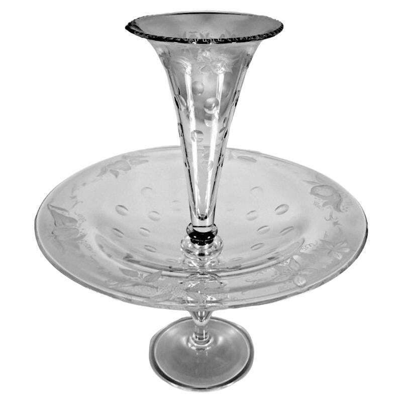 Art Noveau Style Huge Crystal Fruit Bowl And Planter Table Centerpiece