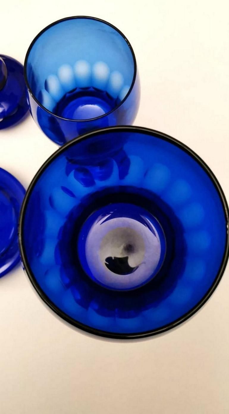 Home Decor Murano "Albarelli" Italian Pair Of Bottles With Lid Blue Blown Glass photo