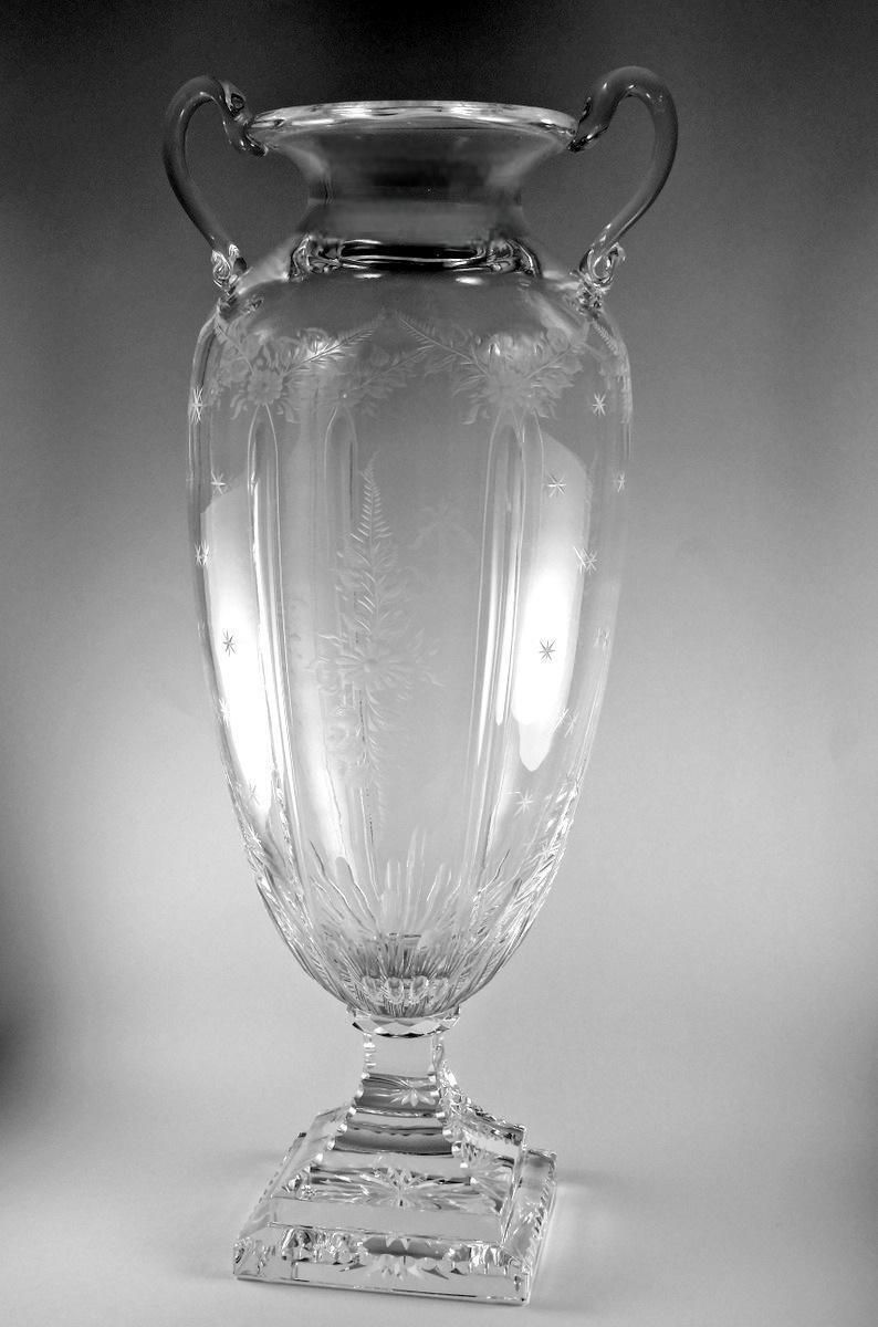 Louis XVI Style Large Italian Crystal Amphora With Engraved And Swan Handles photo furniture
