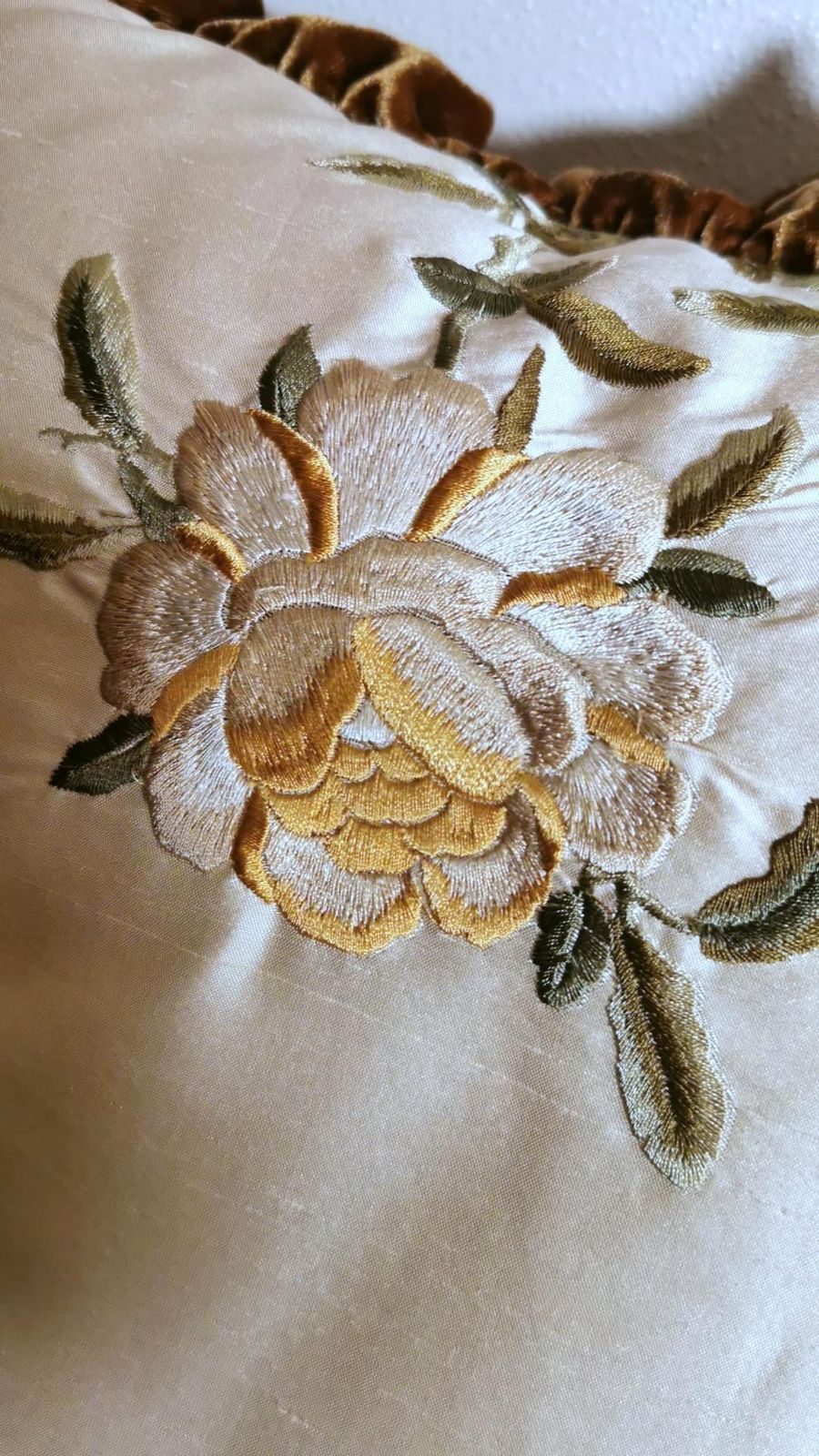 Pair Of Pillows Italian Embroidered Silk And Velvet Back photo vintage