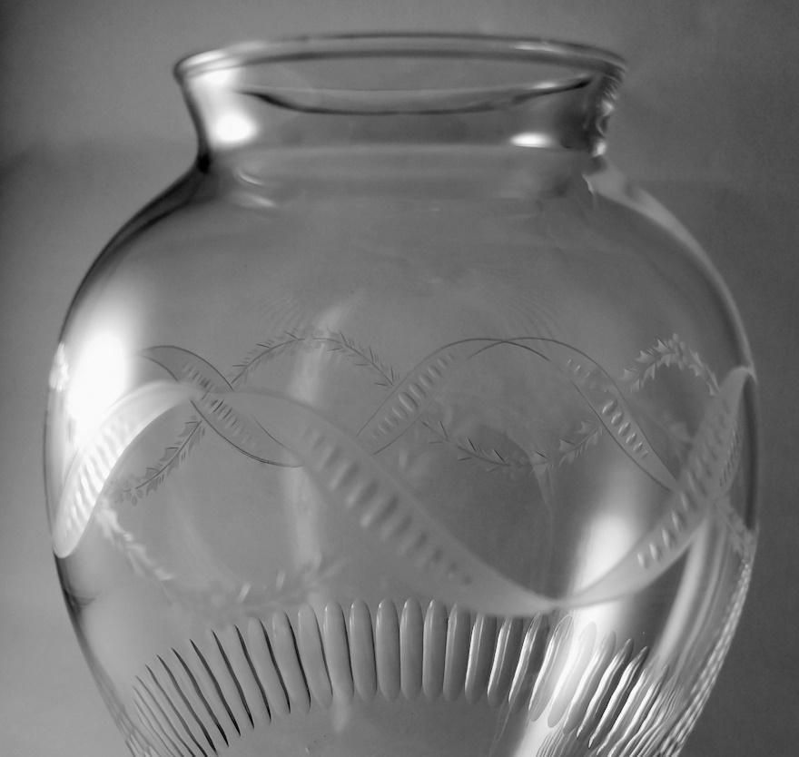 Neoclassical Style Italian Crystal Vase With Festoon Engravings photo 507.0