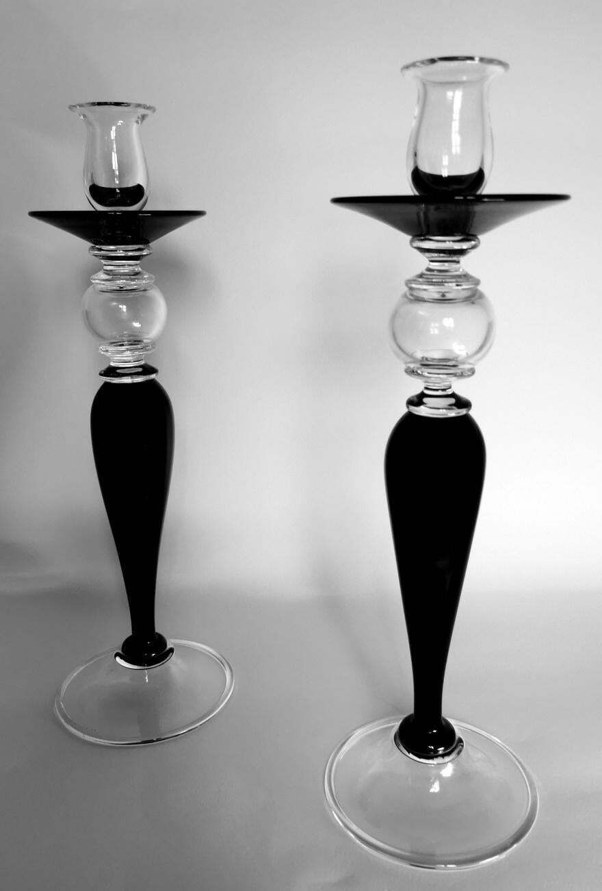 Art Deco Style Pair Of Black Crystal Italian Candlesticks photo furniture