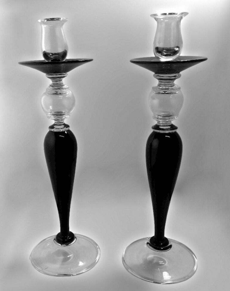 Art Deco Style Pair Of Black Crystal Italian Candlesticks photo Home Decor