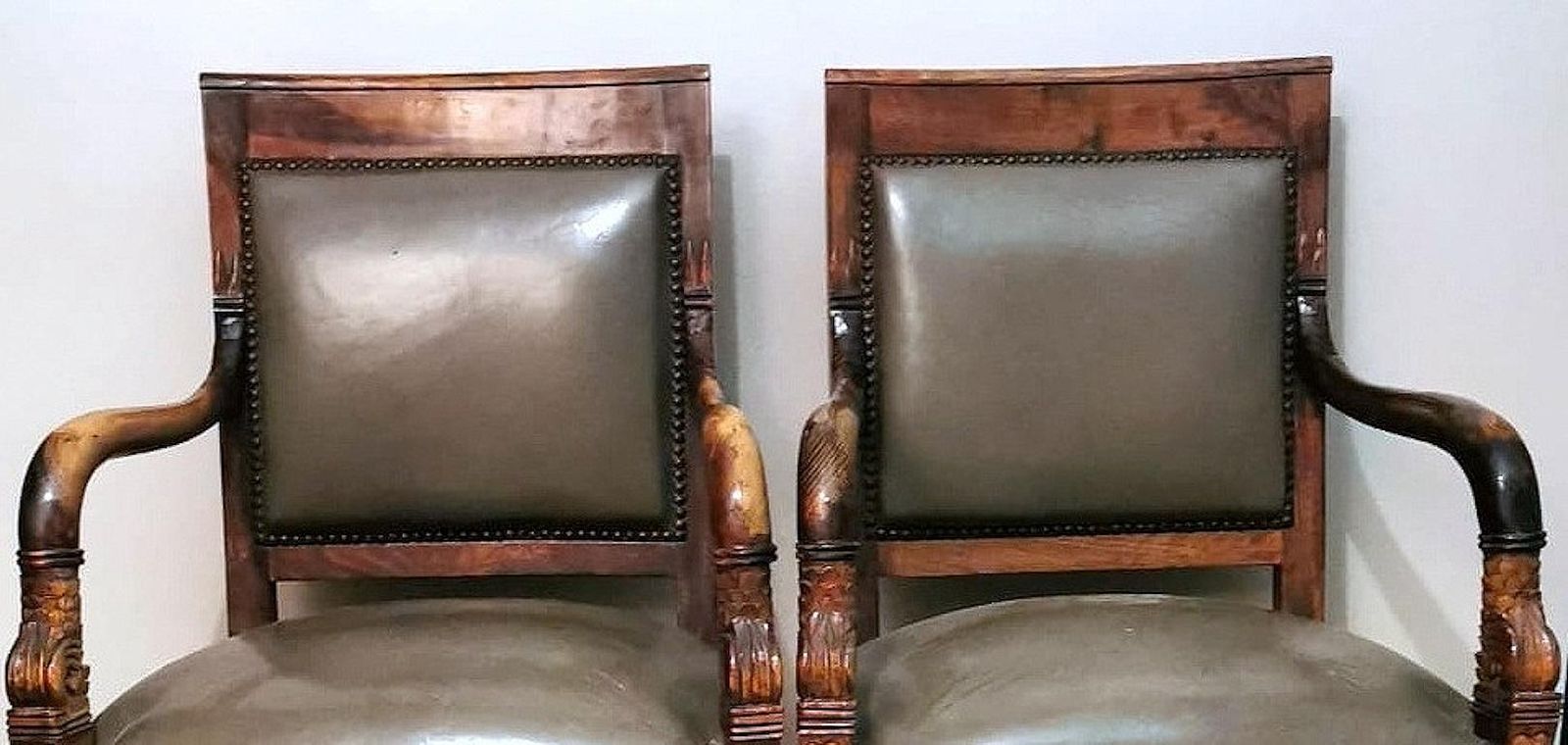 Charles X Style Pair Of French "Antique Master" Chairs In Wood And “Cuoio” photo buy