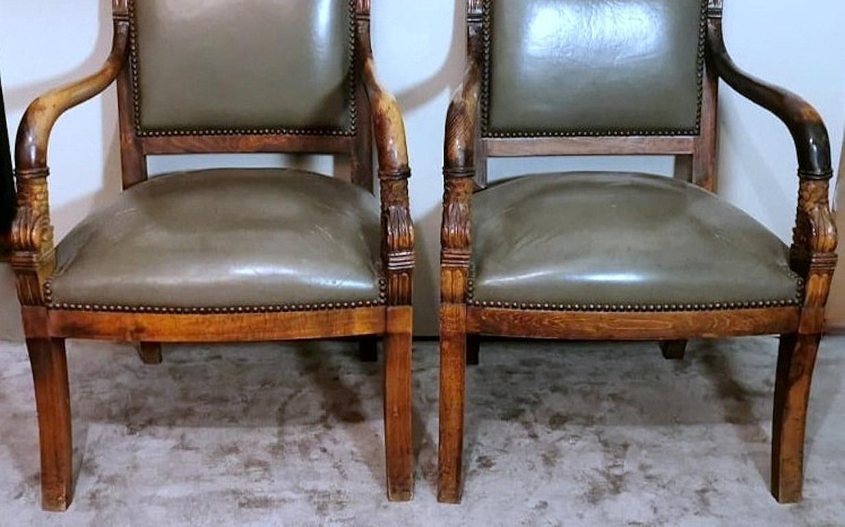 photo furniture Charles X Style Pair Of French "Antique Master" Chairs In Wood And “Cuoio”