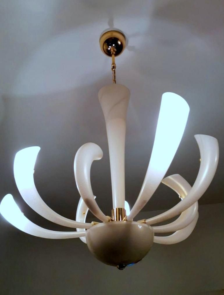 Barovier & Toso Chandelier Mod. "Fireworks" Murano Glass Opaline With Gold photo 3039.0