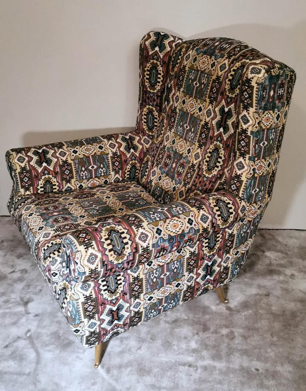 Country Chic Style French Armchair With Patterned Fabric Handmade On Loom photo 1605.0