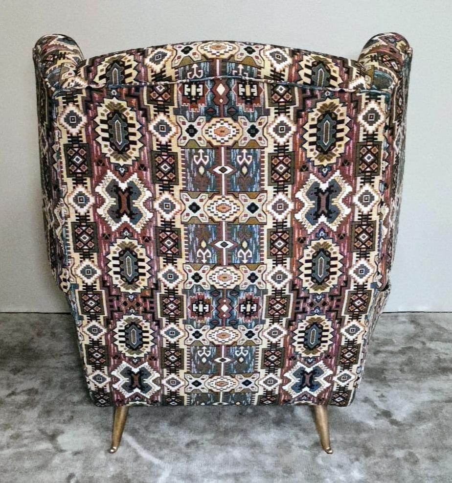 Country Chic Style French Armchair With Patterned Fabric Handmade On Loom photo vinterior