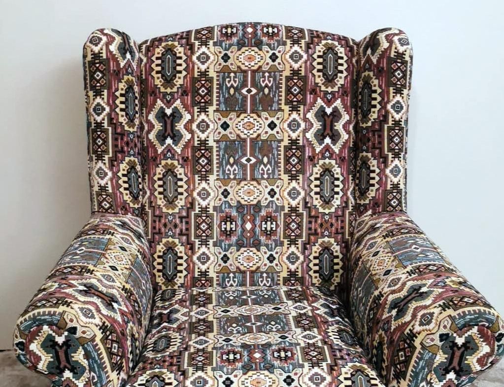 Country Chic Style French Armchair With Patterned Fabric Handmade On Loom photo vintage