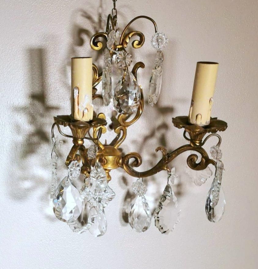 Louis XVI Style Pair Of French Wall Sconces In Brass And Crystals photo buy
