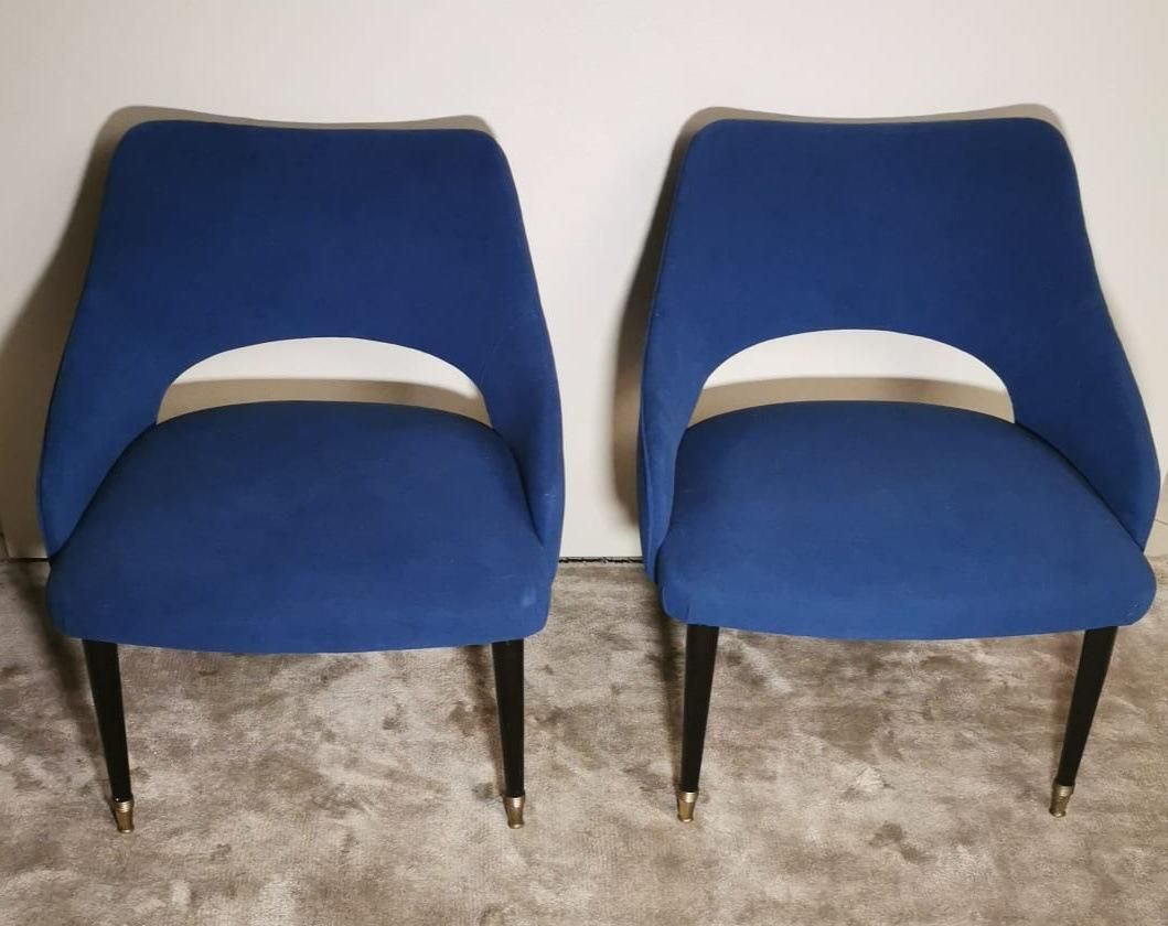 Ulrich Guglielmo Style Pair Of Vintage Italian Blue Alcantara Armchairs photo Furniture