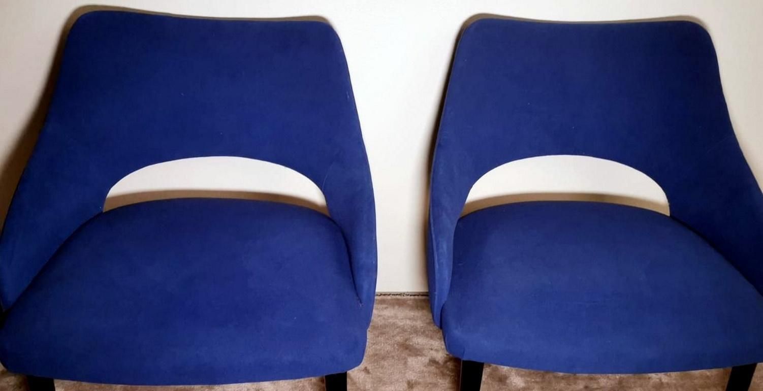 Ulrich Guglielmo Style Pair Of Vintage Italian Blue Alcantara Armchairs photo 1563.0