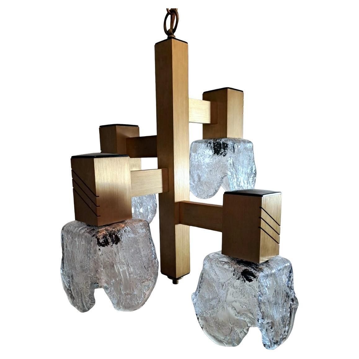 Sciolari Gaetano Style Space Age Chandelier In Aluminum And Half Crystal