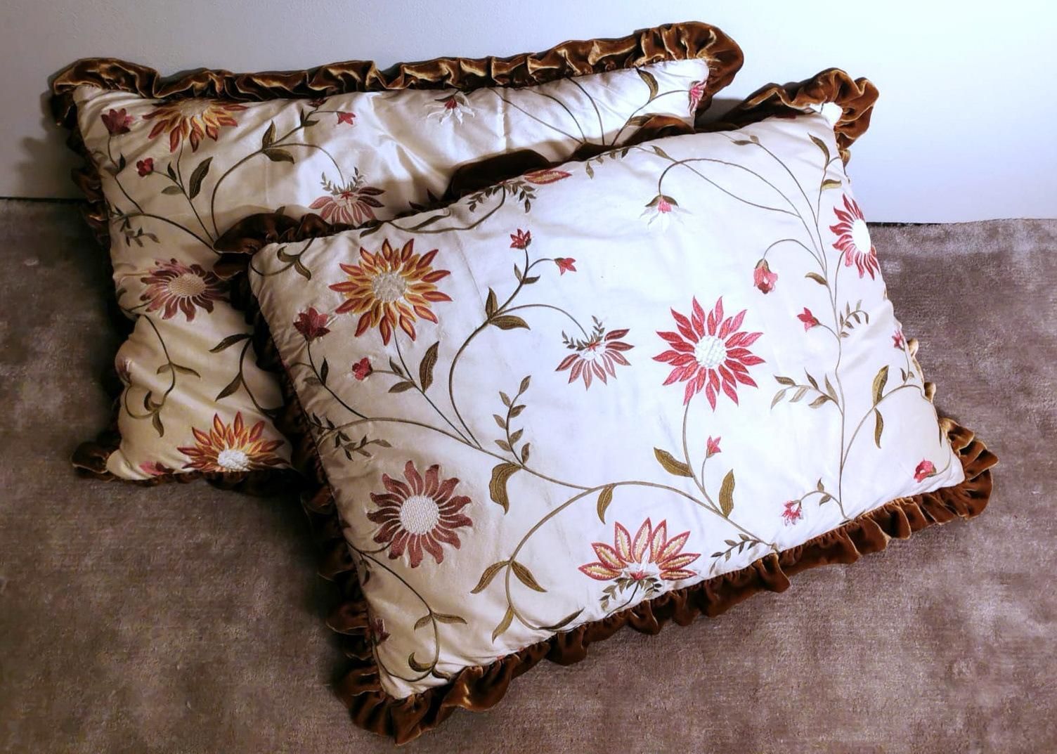 Pair Of Pillows Italian Embroidered Silk And Velvet Back photo furniture