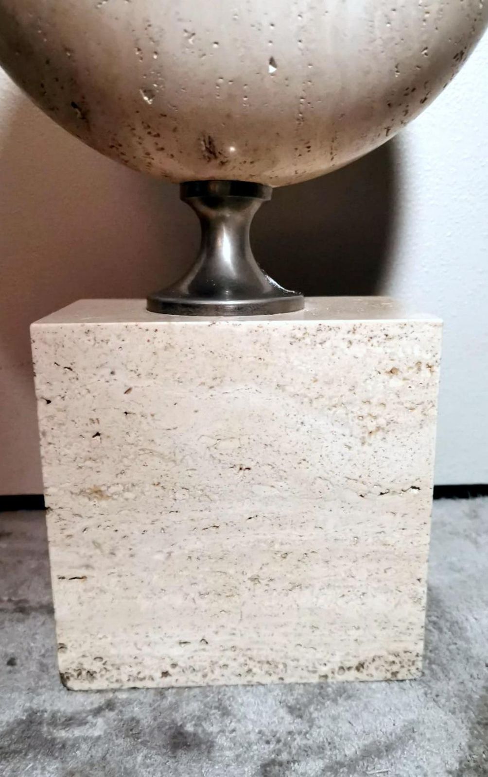 photo vinterior Philippe Barbier Designer Modern French Lamp In Travertine (Without Lampshade)