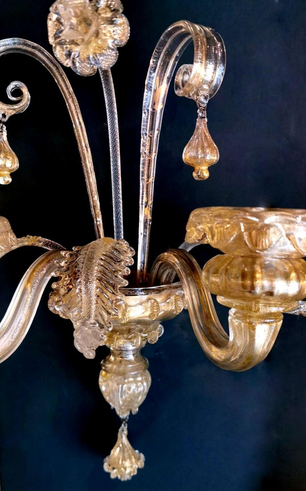Murano Glass Wall Sconce Italian Art Nouveau Style Blown Glass And Gold photo 524.0