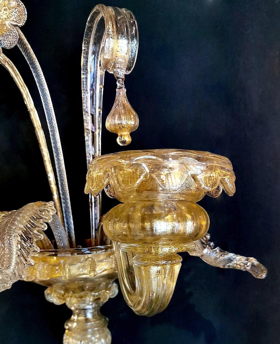 Murano Glass Wall Sconce Italian Art Nouveau Style Blown Glass And Gold photo vintage