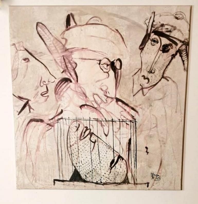 Max Marra Couple Paintings "Giudici II" Mixed Technique On Canvas, Italy photo furniture