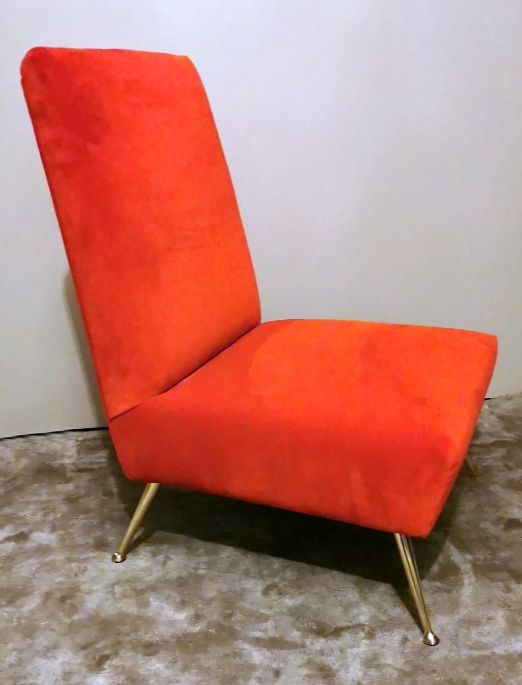 Zanuso Marco Style Italian Armchair With Red Velvet photo for sale