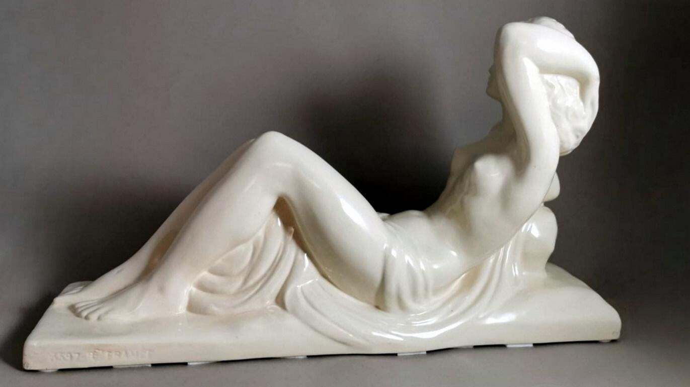 Art Deco French Ceramic Sain Clement Statue Of Charles Lemanceau photo vintage