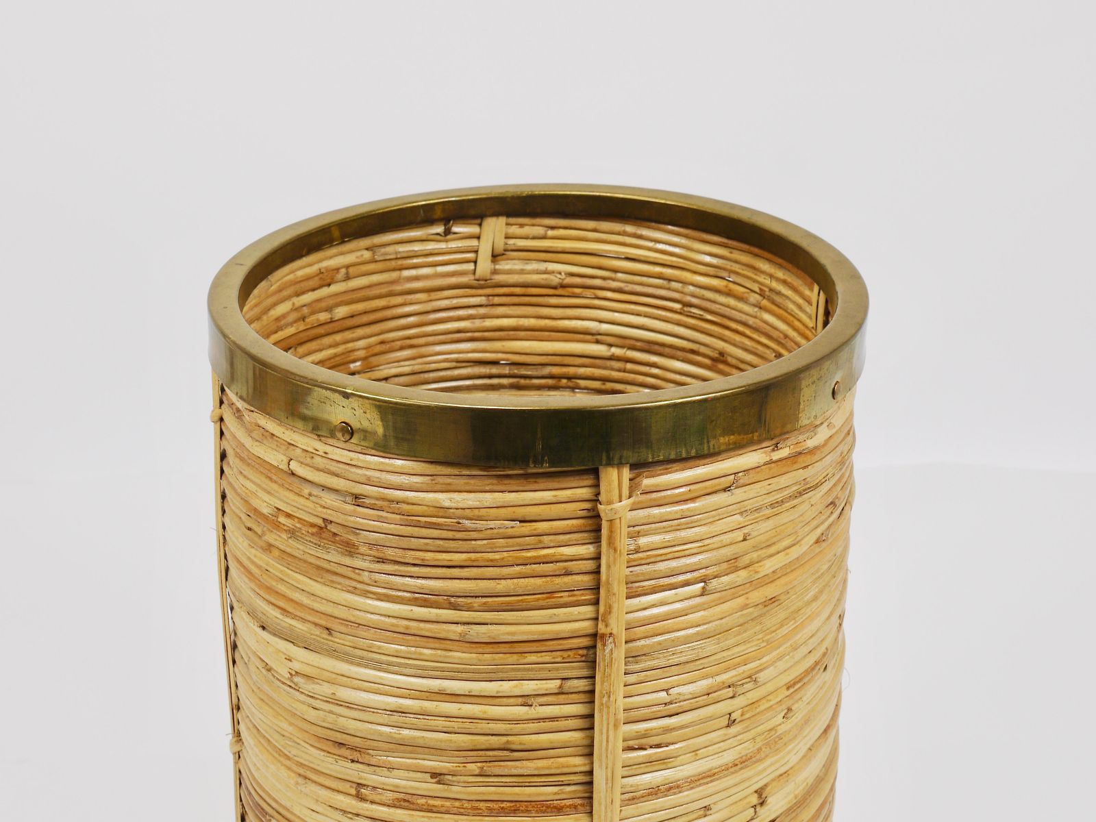 Gabriella Crespi Style Bamboo & Brass Paper Basket Umbrella Stand, Italy, 1970s photo buy