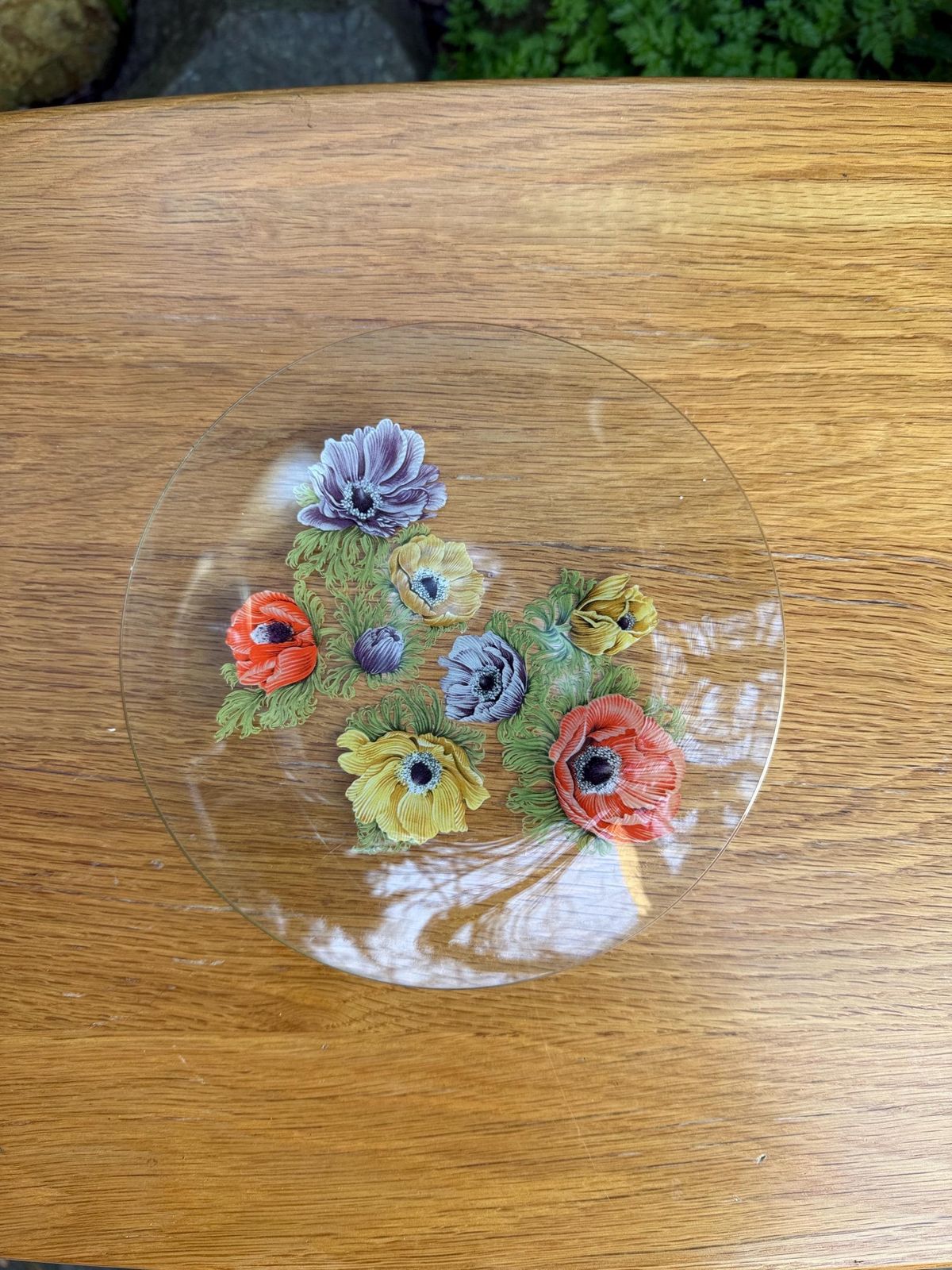 Tiered Vintage Retro Cake Plate Stand   Two Delicate Glass Painted Plates In Retro Metal Stand photo vinterior