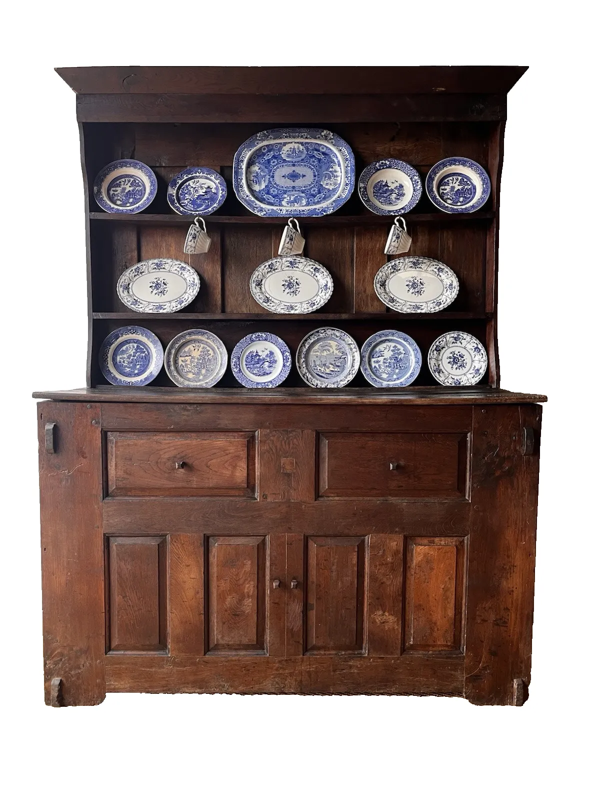 17th Century And Later Antique Solid Oak Welsh Kitchen Dresser With Coffer Base