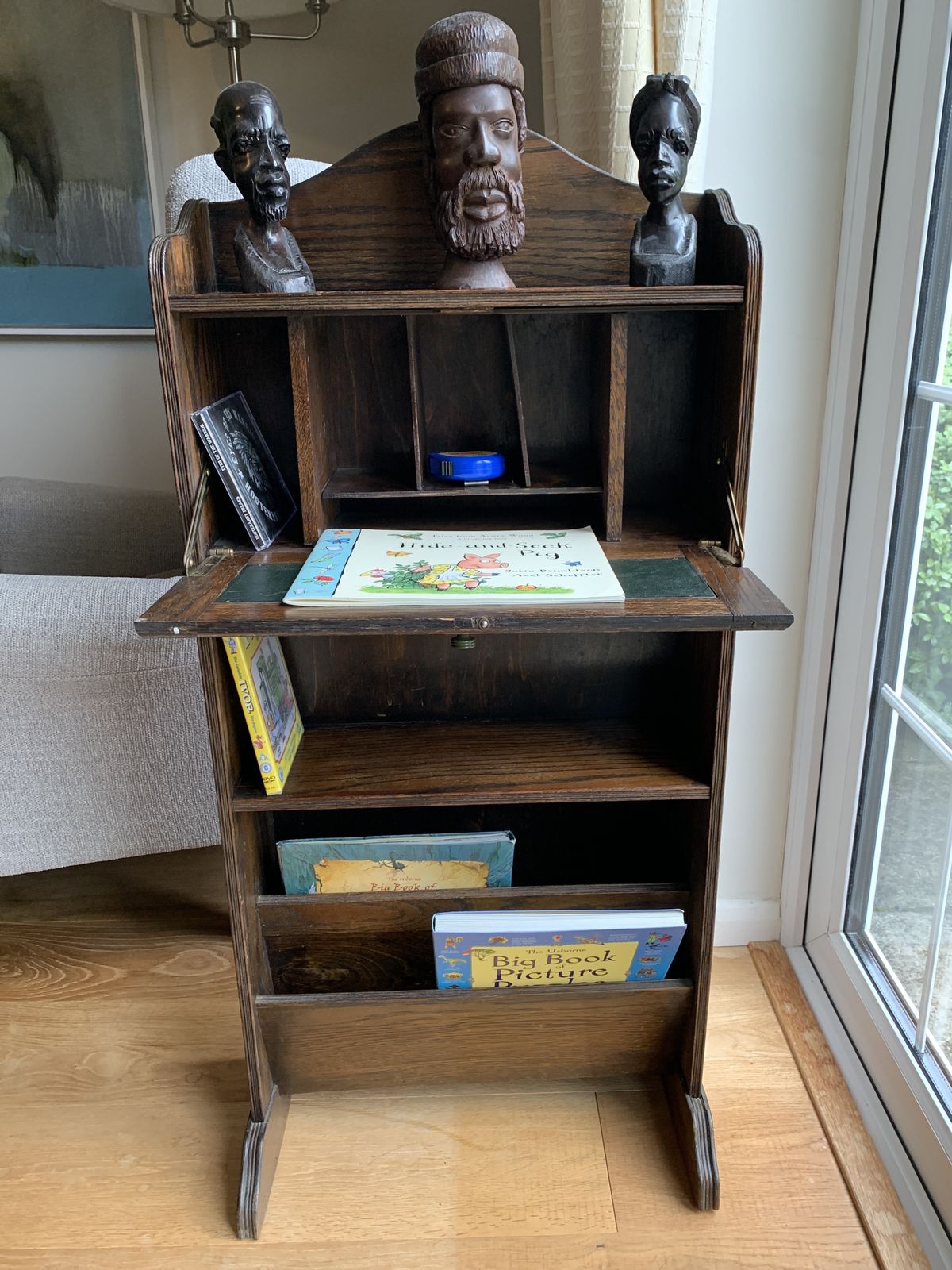 Antique Arts & Crafts Oak Small Student’s Bureau Library Book Magazine Shelves photo vinterior