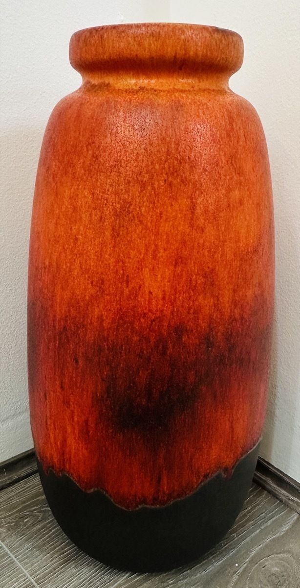 1970s German Scheurich Keramik Burnt Orange & Brown Fat Lava Vase photo 245.0