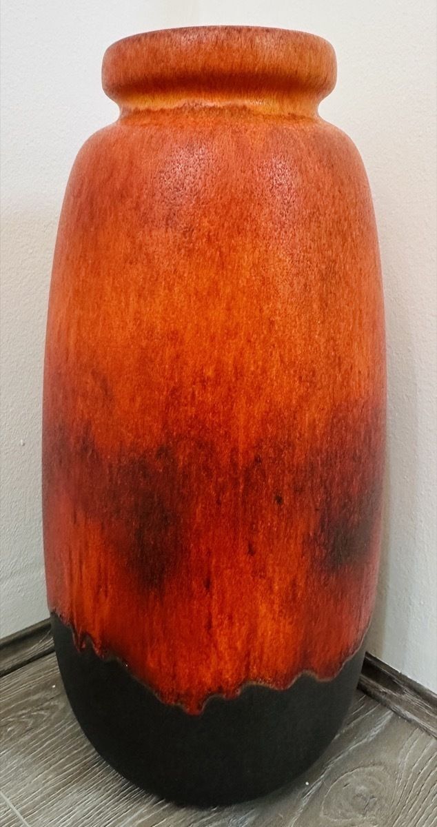 photo for sale 1970s German Scheurich Keramik Burnt Orange & Brown Fat Lava Vase