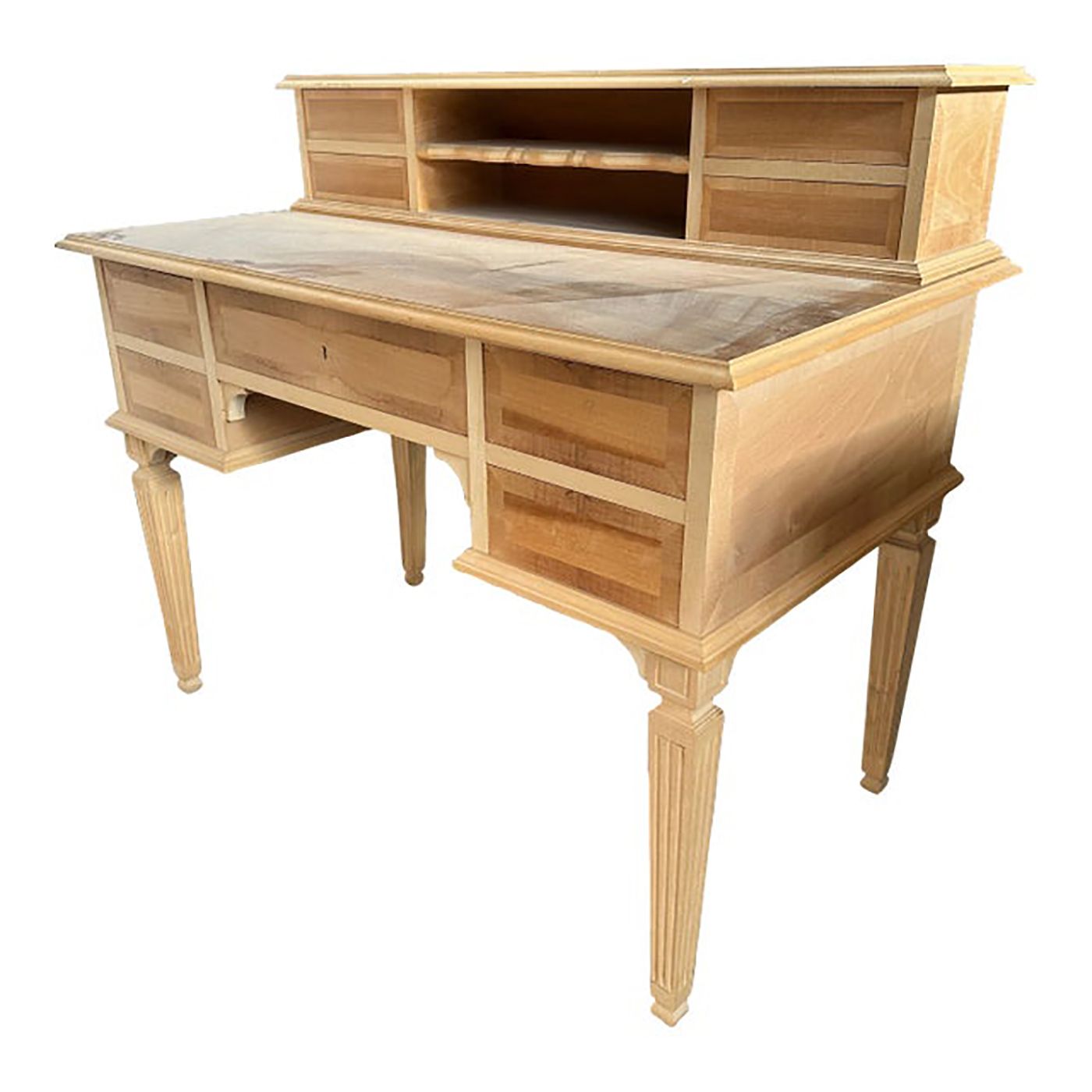 Italian Natural Consolle In Walnut Feather Wood And Maple And Walnut Inlays With Harp