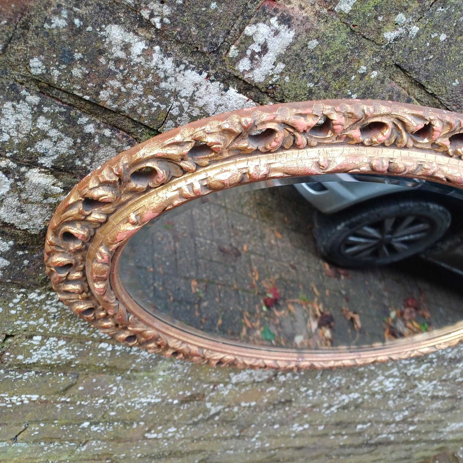 Beautiful Age Worn Gold Red With Highlights Oval Mirror Bevelled Glass photo buy
