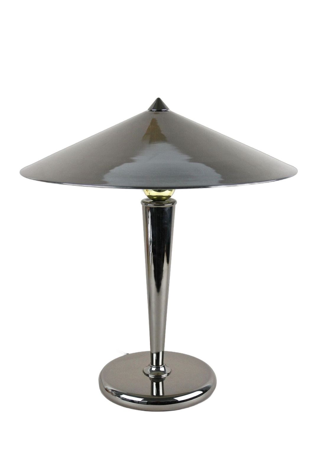 Mid Century Modern Grey Chromed Table Lamp With Brass Sphere, Italy Ca. 1970