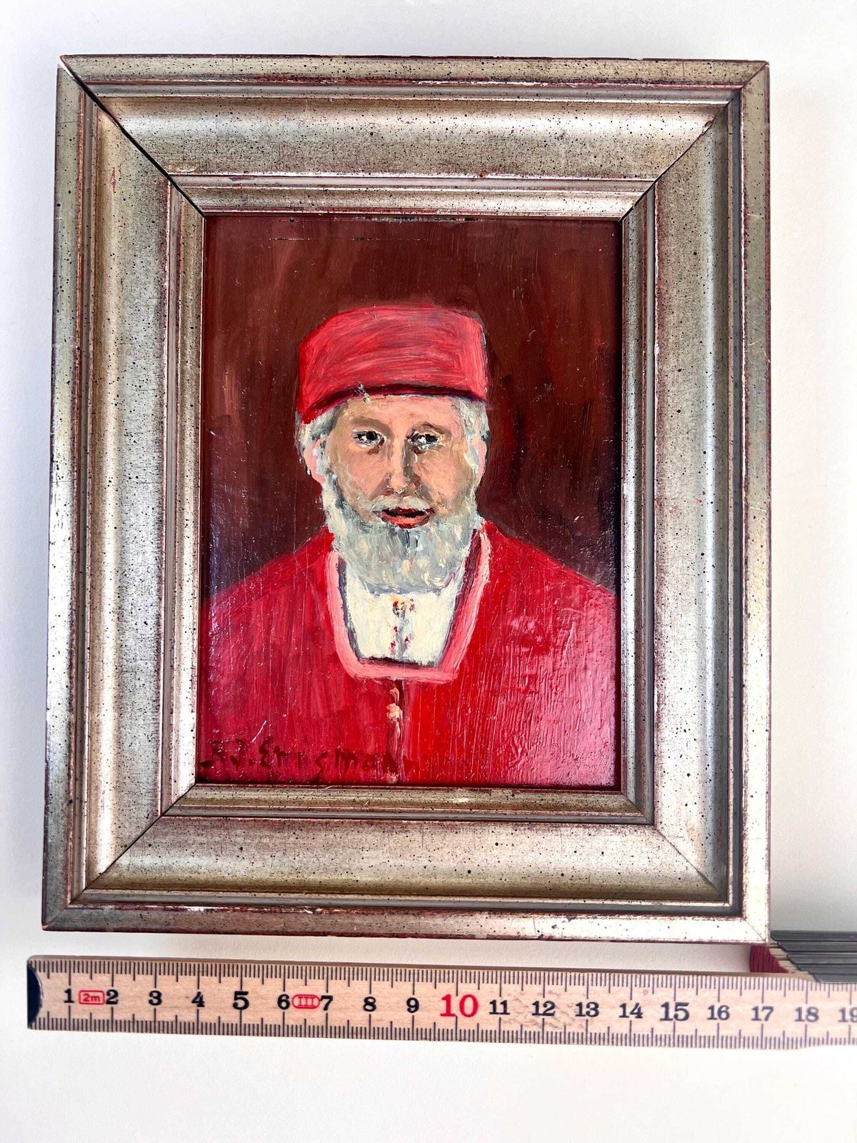 Vintage Swiss Folk Art Painting Clergy Man Portrait By Friedrich Johann Erismann, Signed Original Art, Gift From Switzerland, Swiss Alps photo vinterior