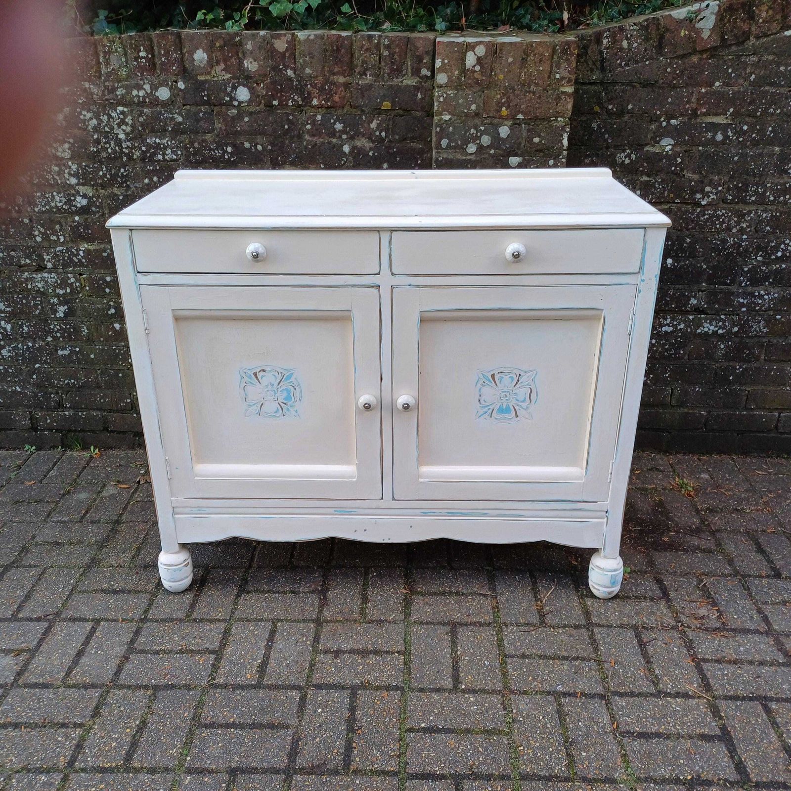 Vintage 50s Painted Cupboard Sideboard With Hand Distressed Bespoke Finish