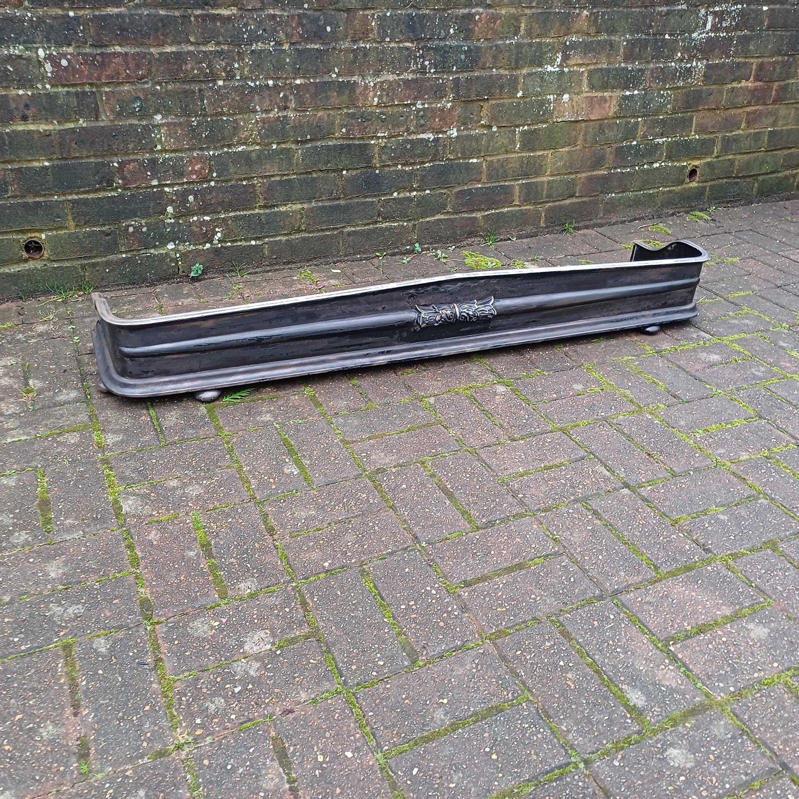 Huge Stripped Heavy Iron And Brass Fireplace Fender Guard