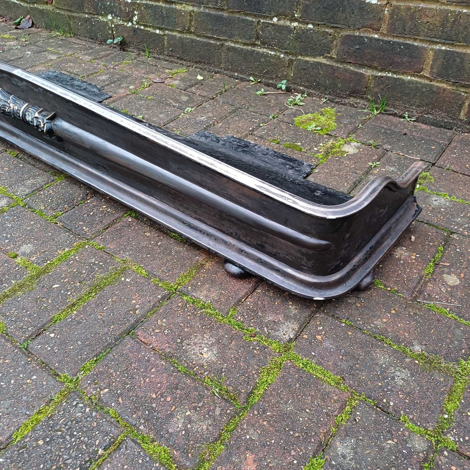 Huge Stripped Heavy Iron And Brass Fireplace Fender Guard photo for sale