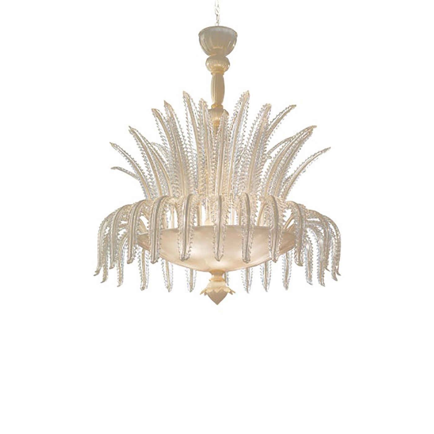 Contemporary Venetian White And Gold Leaves Murano Style Glass Chandelier