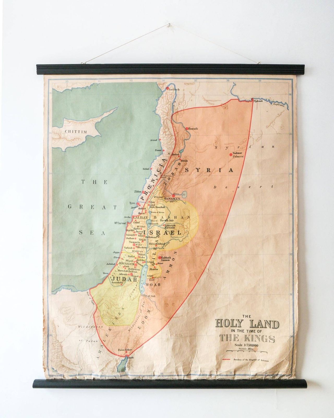 Vintage British Educational School Wall Chart Holy Land In The Time Of The Kings Historical Map Geography George Philip 1950s