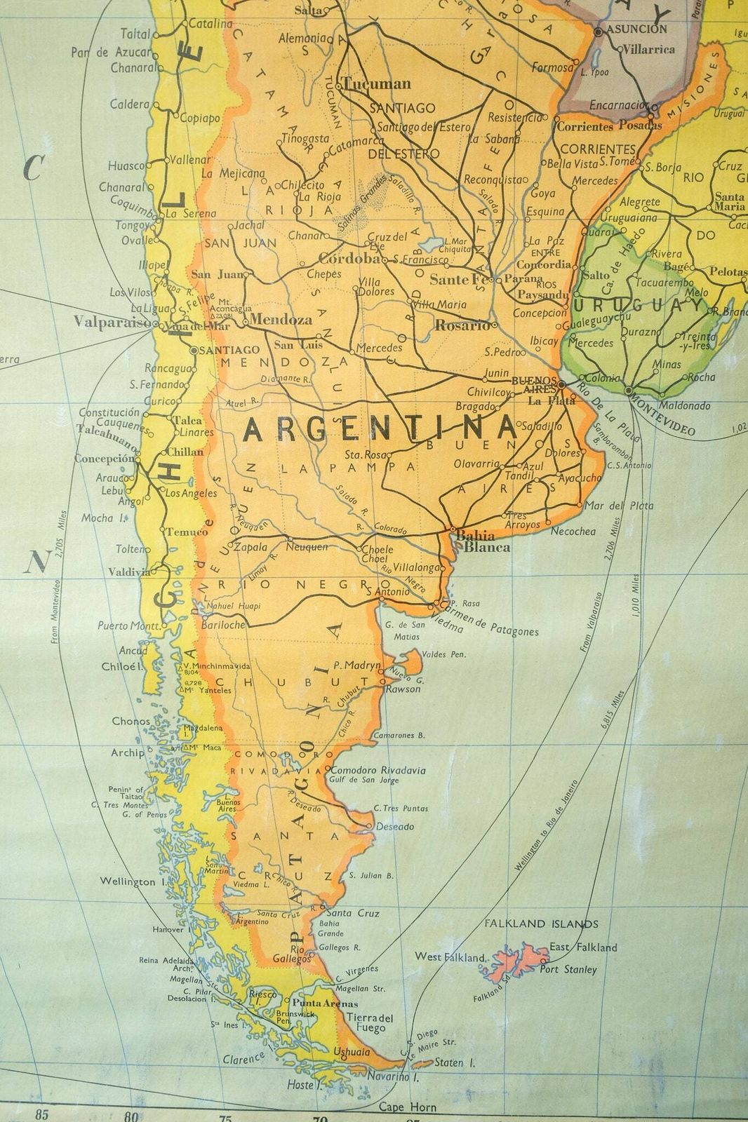 Original Large British Educational School Wall Chart South America Continent Map W & A.K. Johnston Beautiful Rare photo 298.0