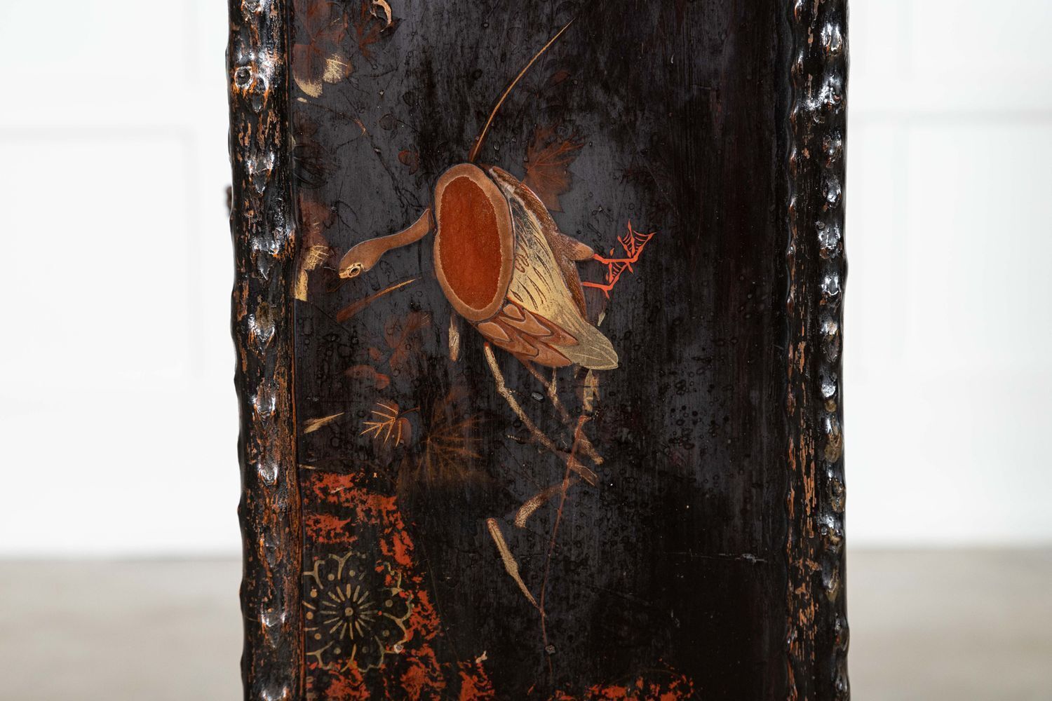 19th English Faux Bamboo Lacquered Glazed Cabinet photo vintage