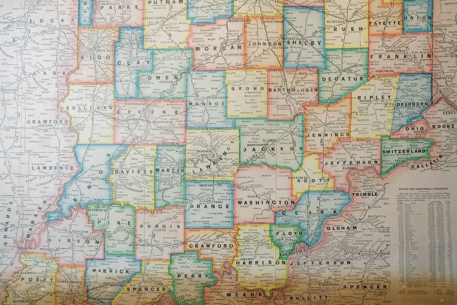 Original Large British Educational School Wall Chart Indiana State Map W & A.K. Johnston Nystrom Beautiful Rare photo 366.0