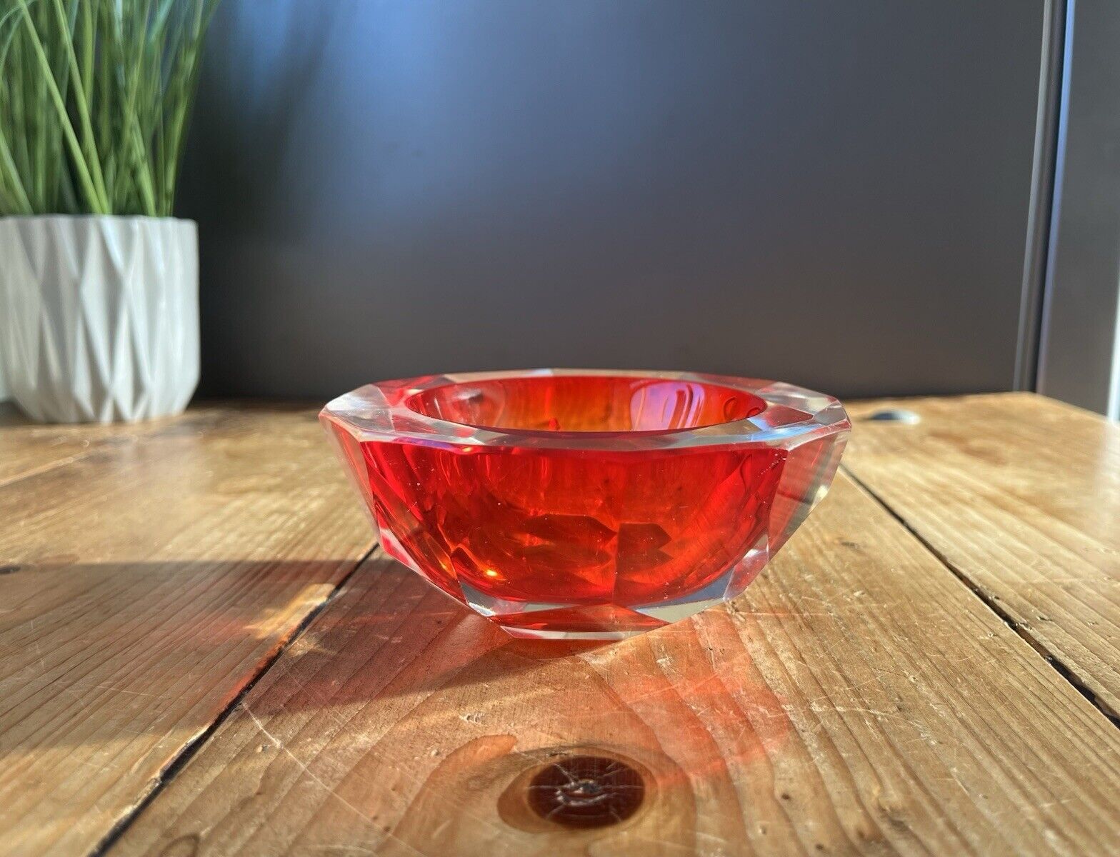 photo for sale Mid Century Murano Sommerso 12 Sided Faceted Glass Ashtray Geode Bowl Vintage