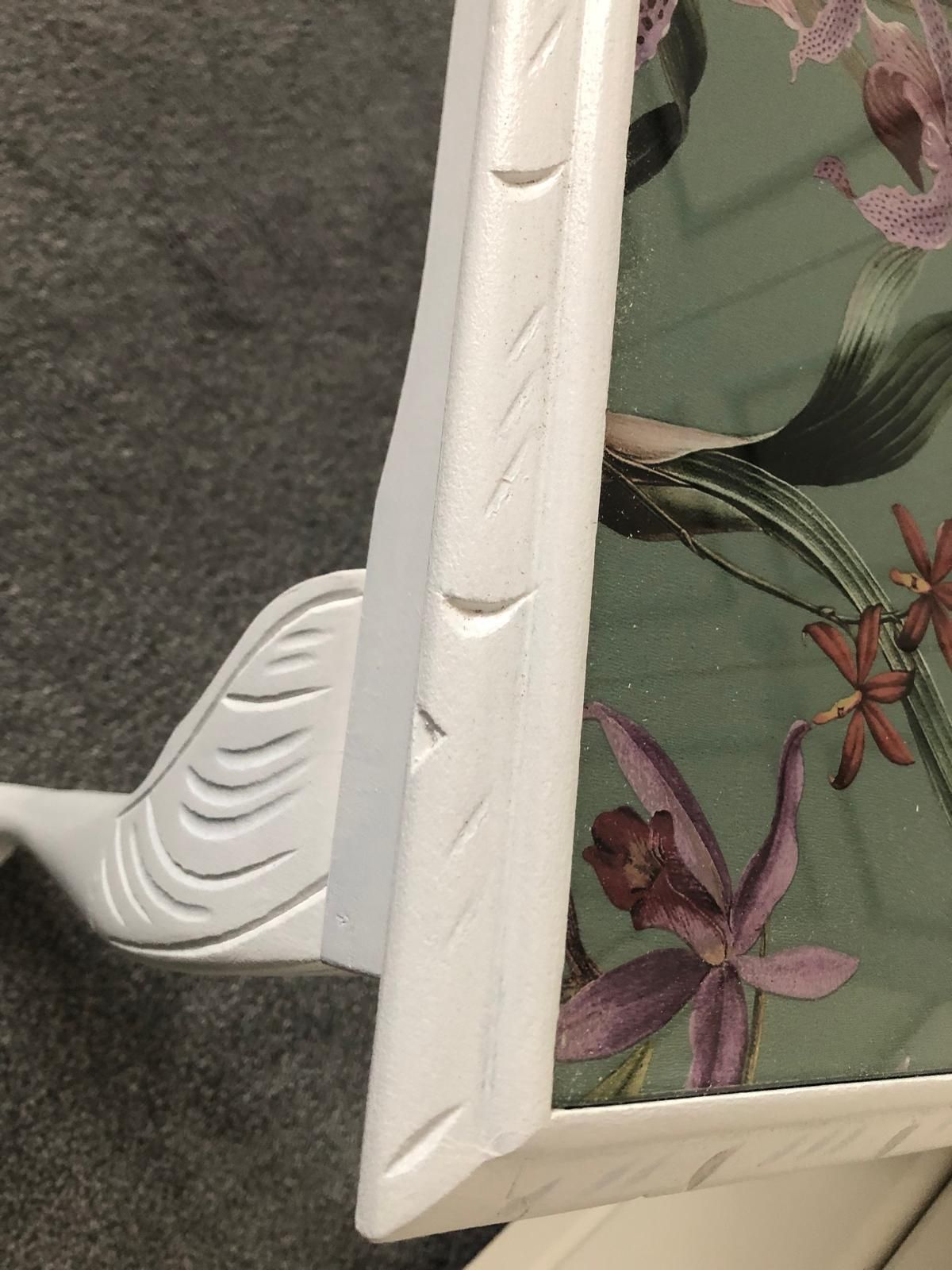 Glazed Coffee Table Satin White Paint Finish And Jade Green And Floral Paper Top photo 100.0